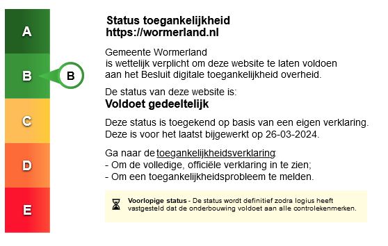 Label status B toegankelijkheidsverklaring 2024 website Wormerland